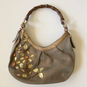 Bebe Brown Bamboo Shoulder Suede Purse